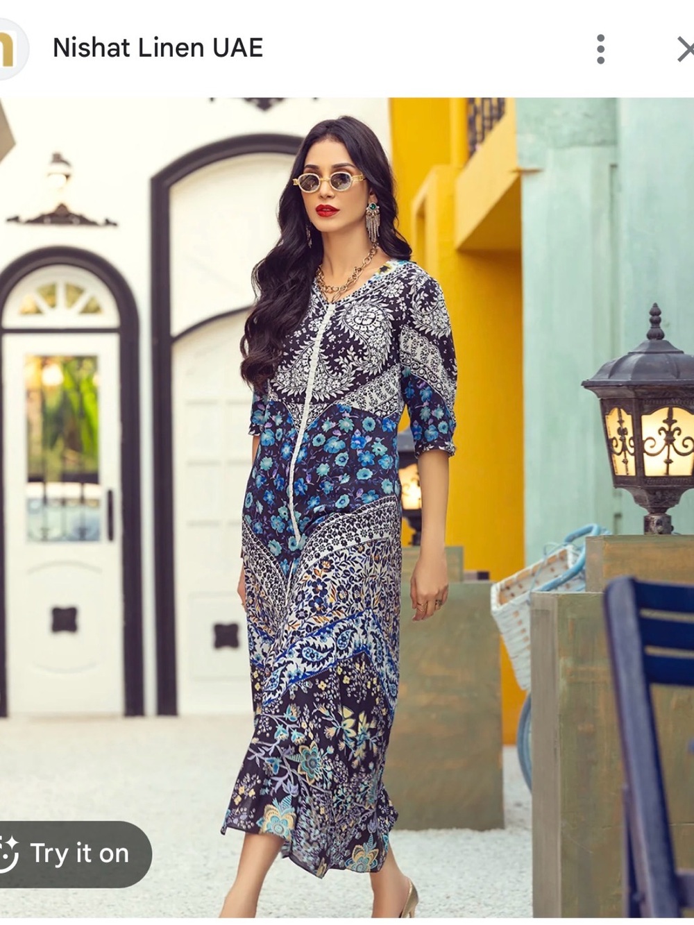 Nishat Linen Blue Floral Printed Womens Dress